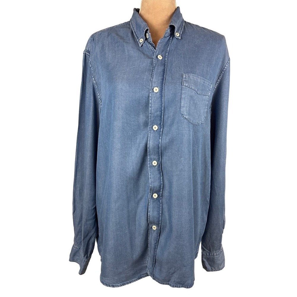 Altea Milano Chambray Top XL Denim Blue Button Front Made In‎ Italy Lightweight